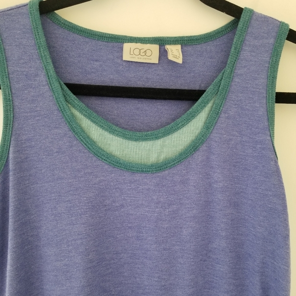 LOGO Lori Goldstein Heathered Periwinkle & Teal Sleeveless Rib Knit Tank Size XS - Picture 3 of 8